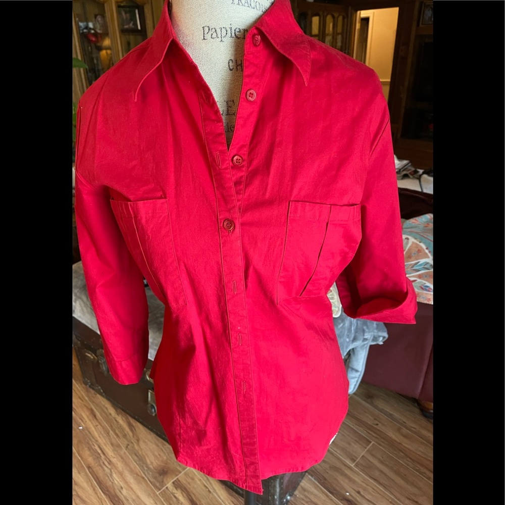 Gemilli Womens red blouse 3/4 sleeve, size large